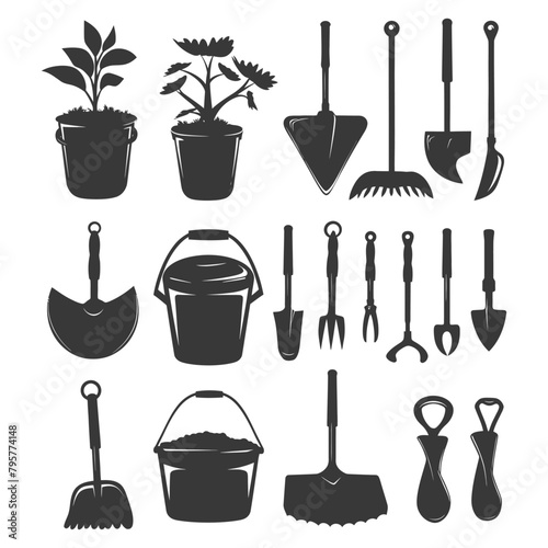 Silhouette gardening equipment black color only