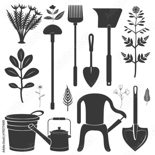 Silhouette gardening equipment black color only