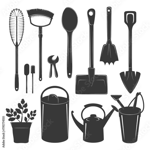 Silhouette gardening equipment black color only