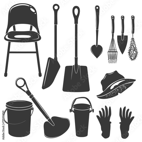 Silhouette gardening equipment black color only