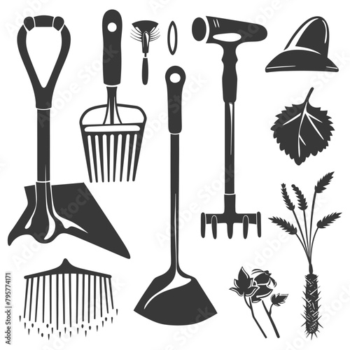 Silhouette gardening equipment black color only