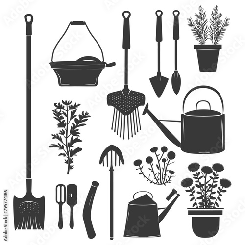 Silhouette gardening equipment black color only
