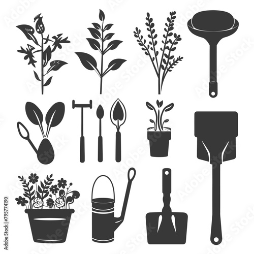 Silhouette gardening equipment black color only
