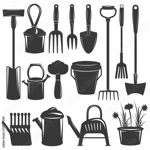 Silhouette gardening equipment black color only