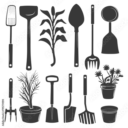 Silhouette gardening equipment black color only