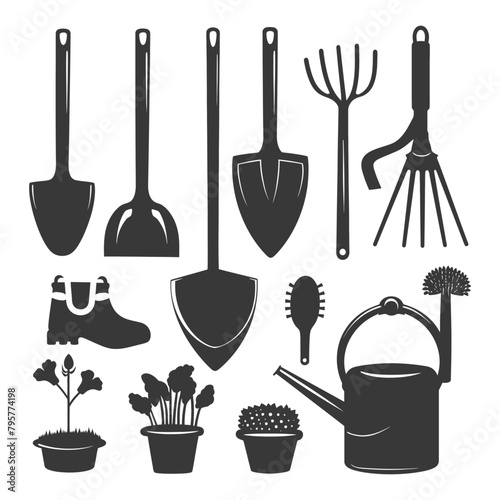 Silhouette gardening equipment black color only