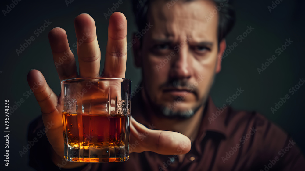 man refuses say no and avoid to drink an alcohol whiskey , stopping hand sign male, alcoholism treatment, alcohol addiction, quit booze, Stop Drinking Alcohol. Refuse Glass liquor, unhealthy, reject man refuses say no and avoid to drink an alcohol whiskey , stopping hand sign male, alcoholism treatment, alcohol addiction, quit booze, Stop Drinking Alcohol. Refuse Glass liquor, unhealthy, reject