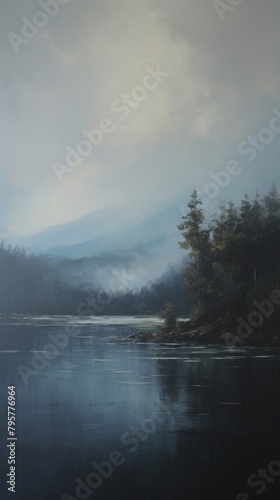 Acrylic paint of lake outdoors painting nature. © Rawpixel.com