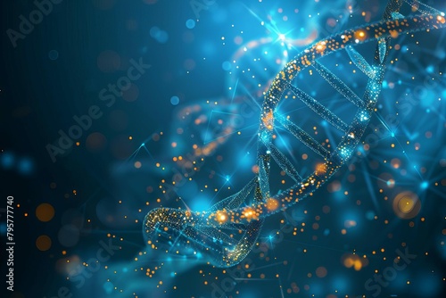 dna double helix structure with glowing elements genetic code and biotechnology concept digital illustration
