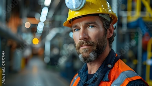 Ensuring Workplace Standards: A Diligent Industrial Safety Inspector's Role. Concept Workplace Safety, Industrial Standards, Inspection Procedures, Safety Regulations, Inspector Responsibilities