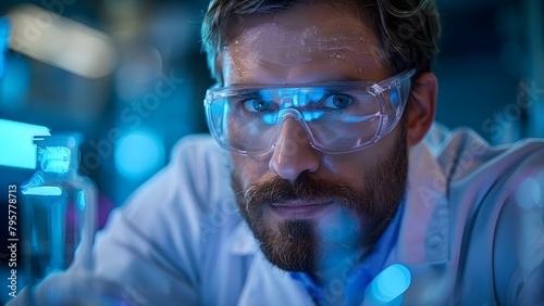Scientist in Lab Coat Conducting Research in High-Tech Lab Symbolizing Scientific Innovation. Concept Scientist, Lab Coat, Research, High-Tech Lab, Scientific Innovation