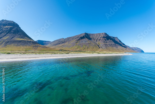 Holtsfjara beach in Onundarfjordur in the westfjords of Iceland photo