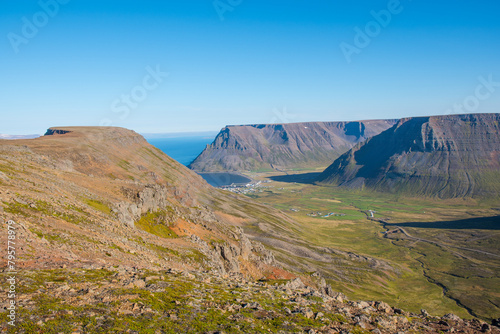 View over town of Bolungarvik in west of Iceland