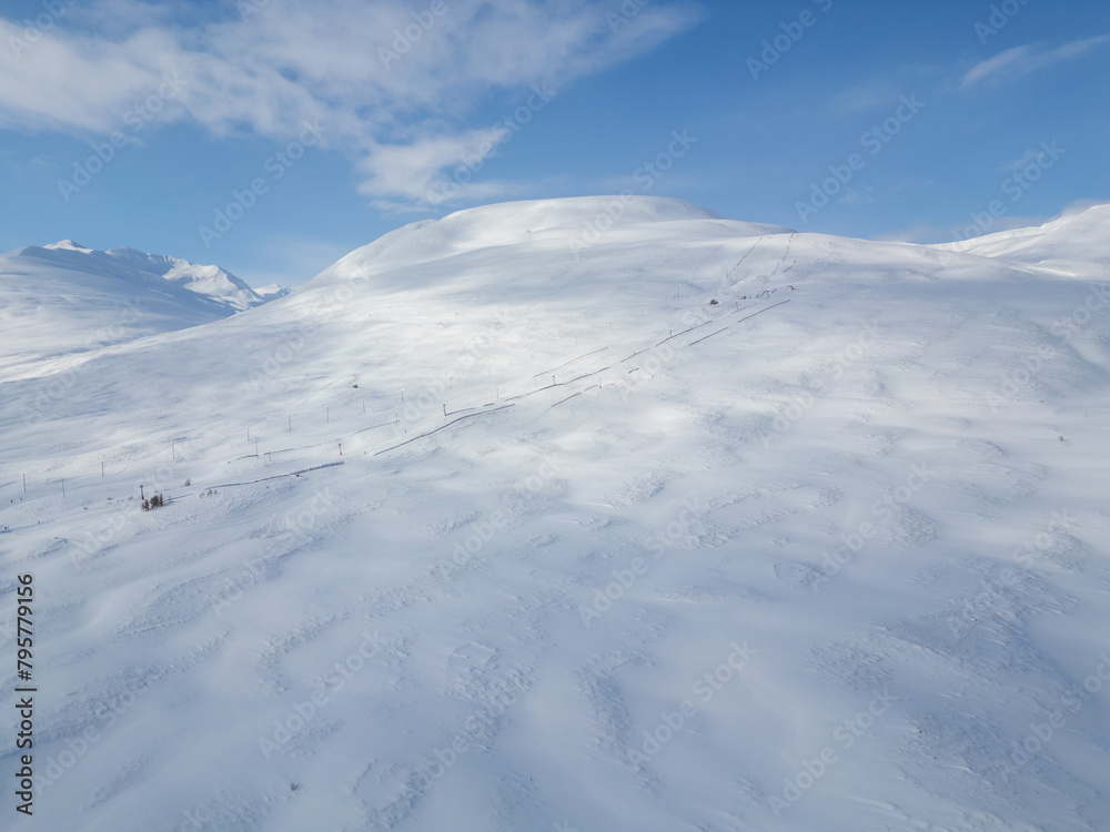 Aerial view of Boggvistadafjall ski resort in Dalvik in Iceland