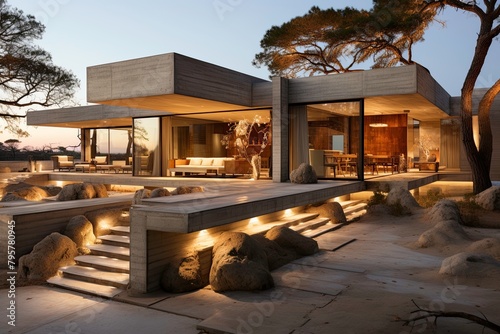 Desert Modern House with Warm Evening Lights