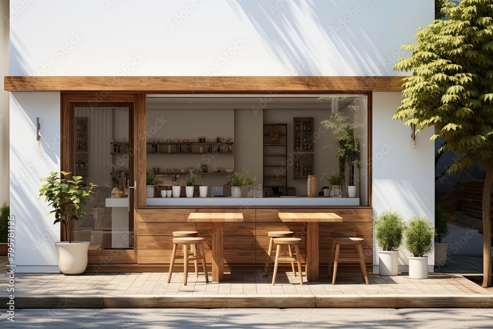 Compact and Stylish Wooden Kitchenette Cafe 