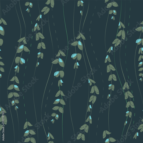 Nice green flowy Willow branches on a dark blue background