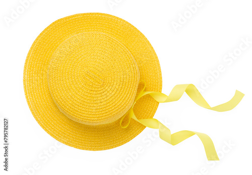 Yellow hat isolated on white, top view