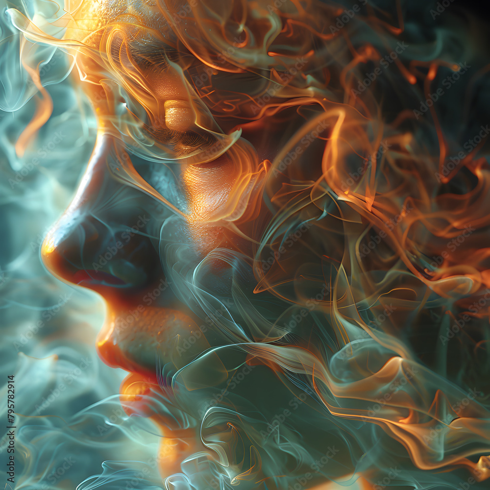 Obraz premium Teal Orange Psychic Waves Enveloping Tranquil Woman - Stock Photo