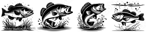 a fish jumping above the water, black decoratiion vector, animal shape silhouette decorative vector, monochrome print clipart illustration, laser cutting engraving nocolor photo