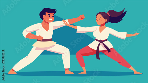 As she confidently spars with her partner a young woman embodies poise and grace honed through years of martial arts practice.