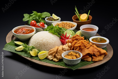 Rice with chicken and vegetable on table