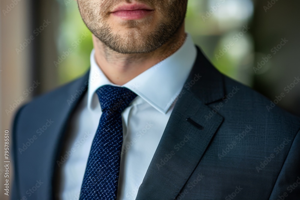 A professional image depicting a crisp and detailed businessman's attire—tie, suit, and shirt A professional image depicting a crisp and detailed businessman's attire—tie, suit, and shirt