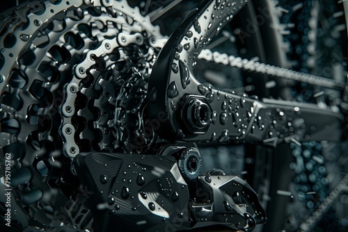 bicycle parts on a black background. stars and connecting rods. Steering wheel. nuts close-up