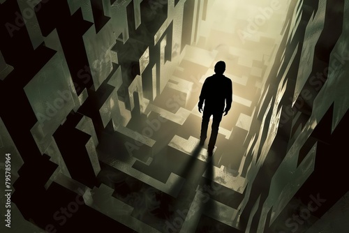 human silhouette trapped in maze conceptual illustration of hopeless situation photo