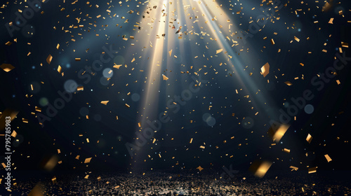 Luxurious background with golden confetti and spotlights ideal for product reveals or celebrations © Michael