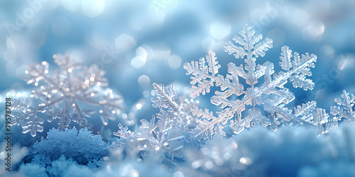 Frozen Beauty: Delicate Snowflakes on a Minimalist Blue Background