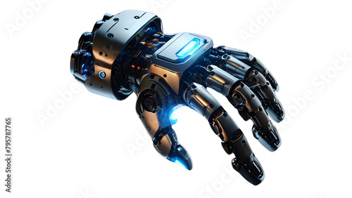 robotic hand with a blue light. cut out