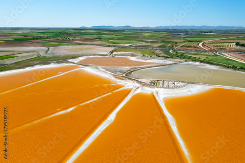 Aerial view of vibrant salt lagoons in Toledo