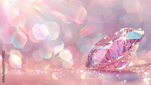 A pink diamond, The diamonds sparkle with iridescent reflections, creating an enchanting atmosphere.