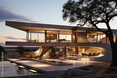 Stunning Modern House in Desert at Twilight