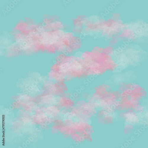 fondo turquesa , celeste, con textura de nubes rosadas, blancas, cielo, expansión de nubes, web, redes, digital, 