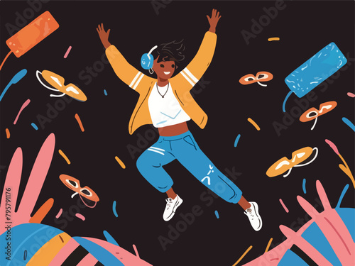 Rhythmic Jumping - Exciting EDM Waves with Enthusiastic Personnel. Flat Vector Illustration. EPS 10.