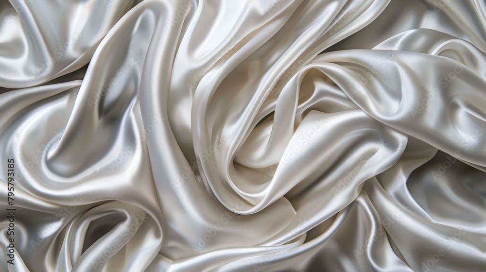 Close-up of heavily creased white silk fabric