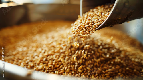 flowing grains of malt for brewing at a beer production facility © Klay