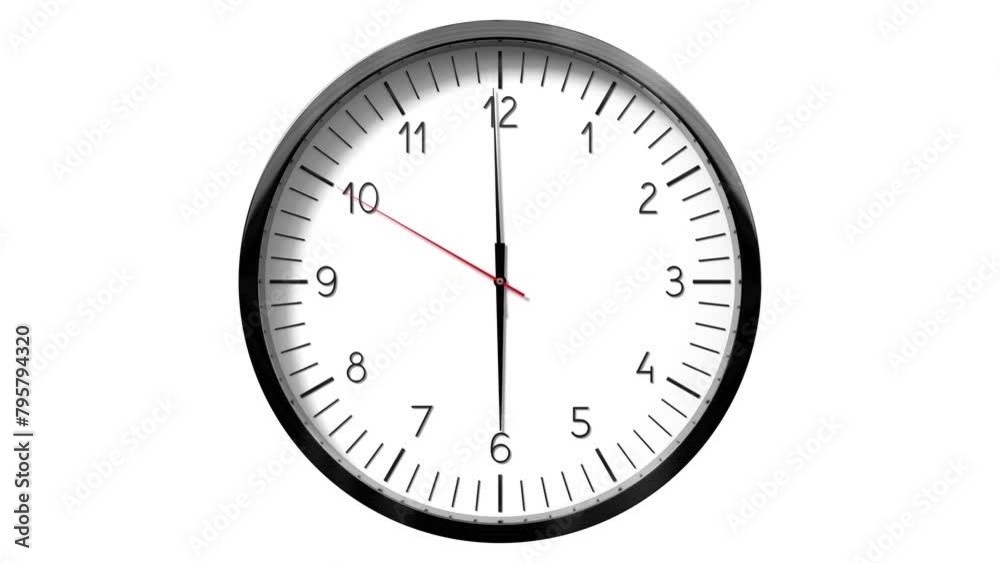 Classic wall clock on white background - 6 o clock - 3D 4k animation (3840 x 2160 px) Classic wall clock on white background - 6 o clock - 3D 4k animation (3840 x 2160 px)