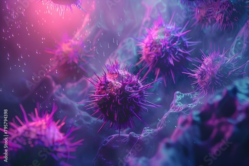 microscopic view of virus with dramatic lighting 3d medical illustration