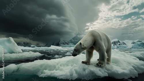 a polar bear on a melting ice floe in the Arctic © LVSN