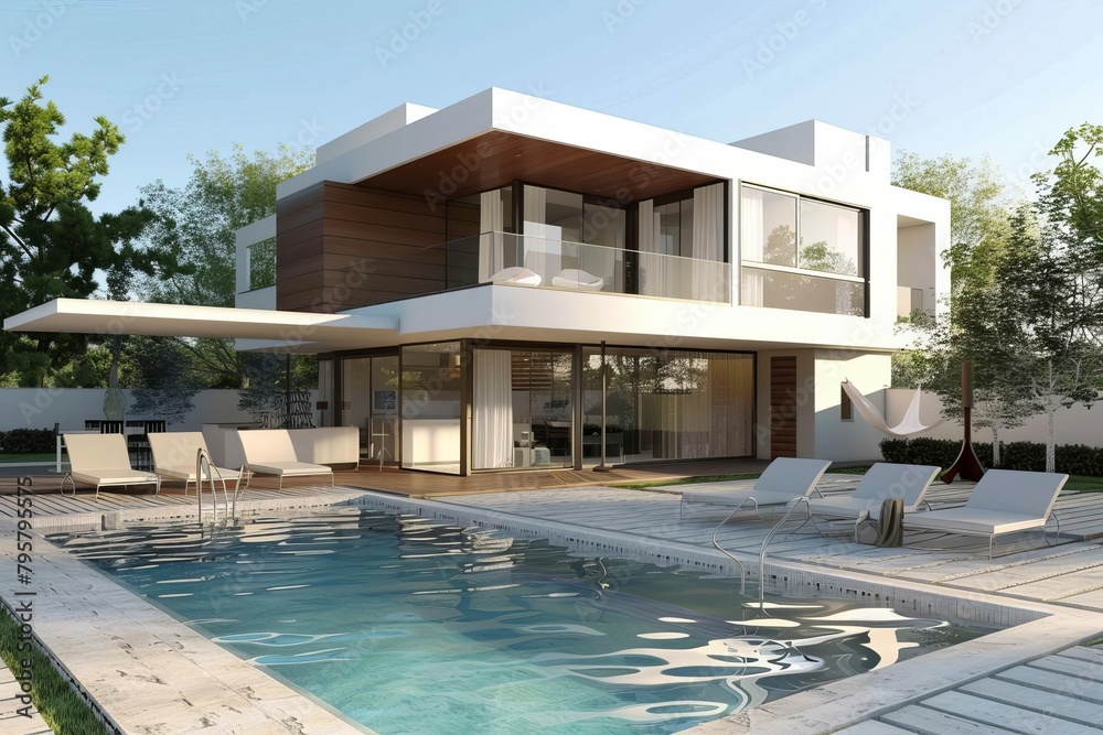 modern singlefamily house exterior architectural 3d rendering digital illustration