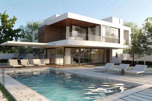 modern singlefamily house exterior architectural 3d rendering digital illustration © Lucija
