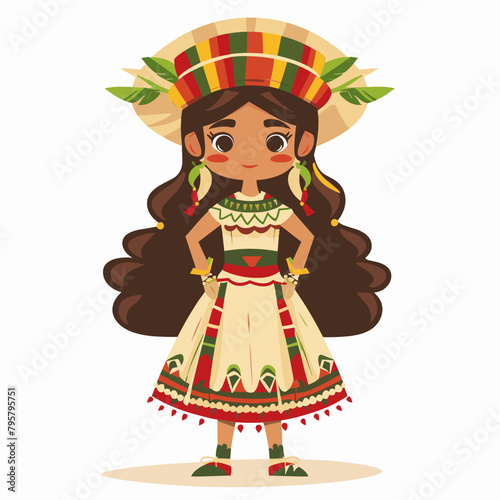 A young girl from Mexica wearing a colorful dress