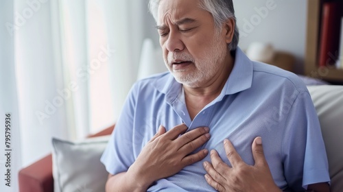 Senior man suffering a heart attack, pain in chest