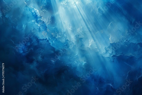 mystical underwater scene with ethereal light rays penetrating the deep blue sea digital painting photo