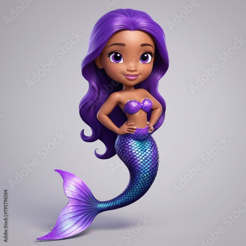 Beautiful black mermaid with purple fishtail vector.eps