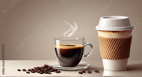 Isolated on soft background with copy space, Coffee Cup with Mug concept, illustration