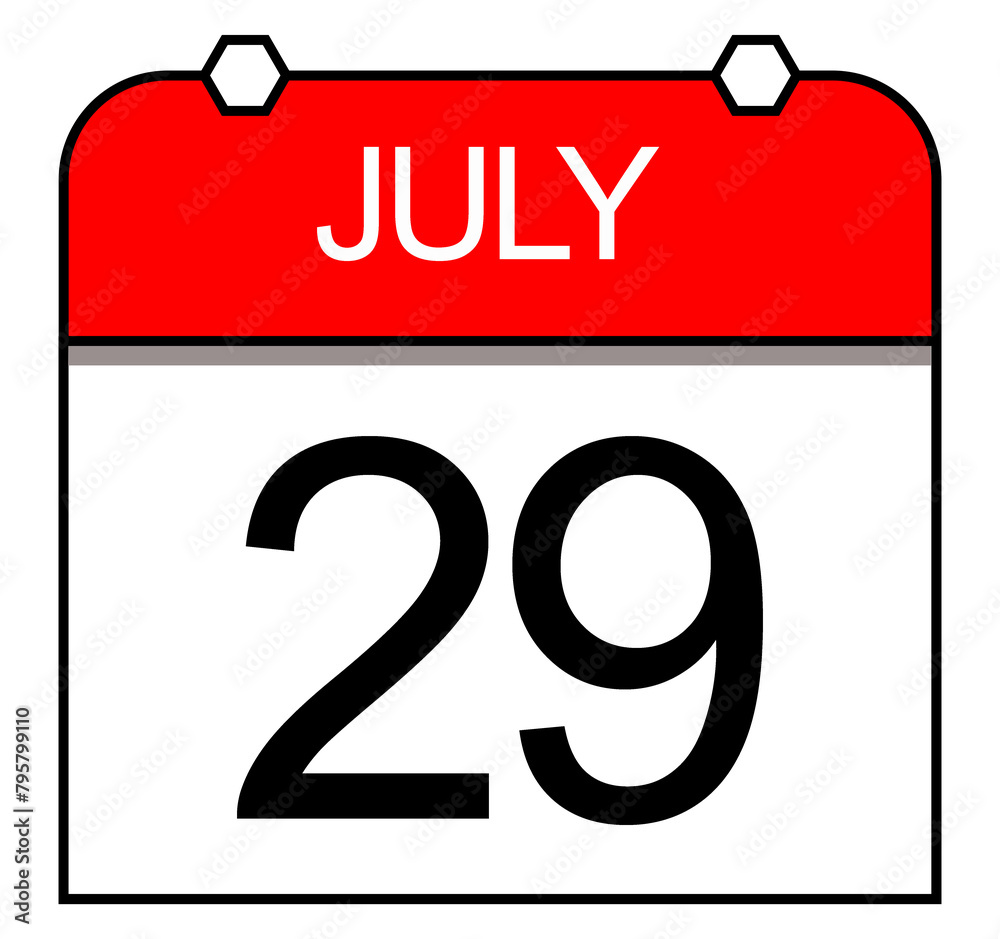 Fototapeta premium July 29th. Daily calendar isolated on white background. Date.